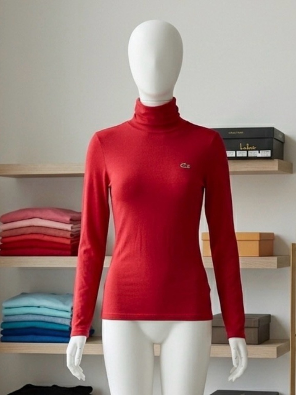 Lacoste Red Long-Sleeve Turtleneck Women's Top
